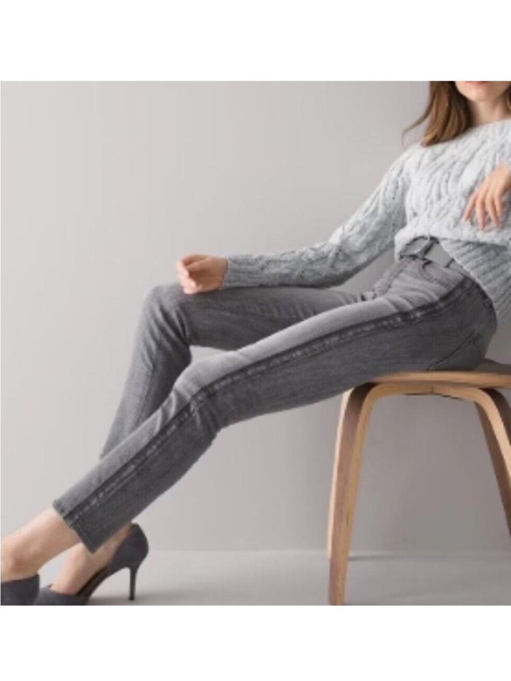 WHBM NWOT “The Straight” Grey Jeans Beaded Down the sides. Perfect condition 🤗